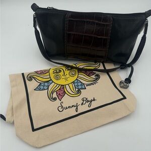 Vintage Brighton Hearts Croc Embossed Leather Shoulder Bag W/ Cute Sun Dust Bag